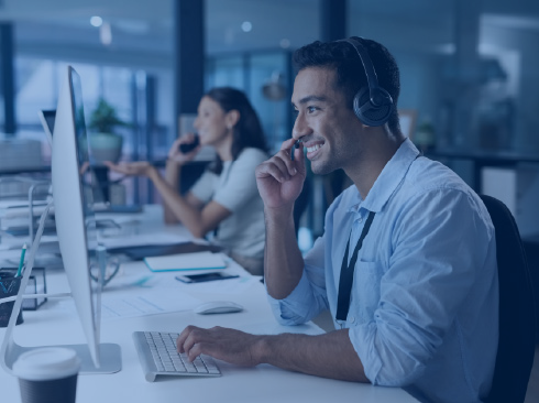 People talking in call center